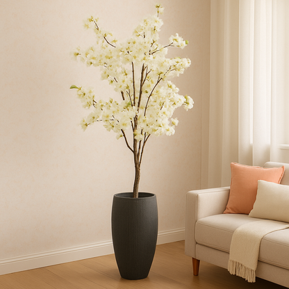 Kunstplant - Prunus - Kersenbloesem - Wit - 135cm