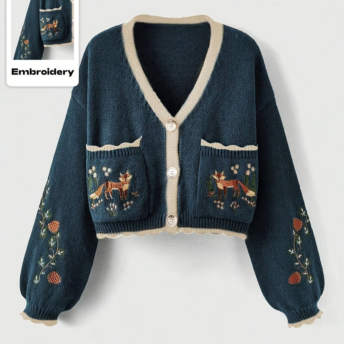 Evelara | Dames Vest met Kleurvlakken – Geborduurde Vos