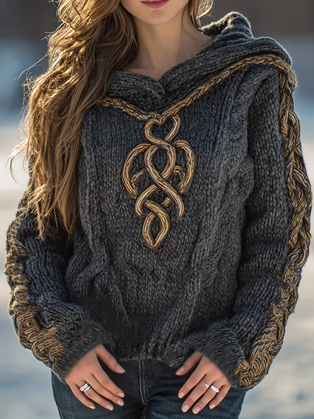 Acey | Damestrui met capuchon – Zachte pullover van geborduurd jacquard