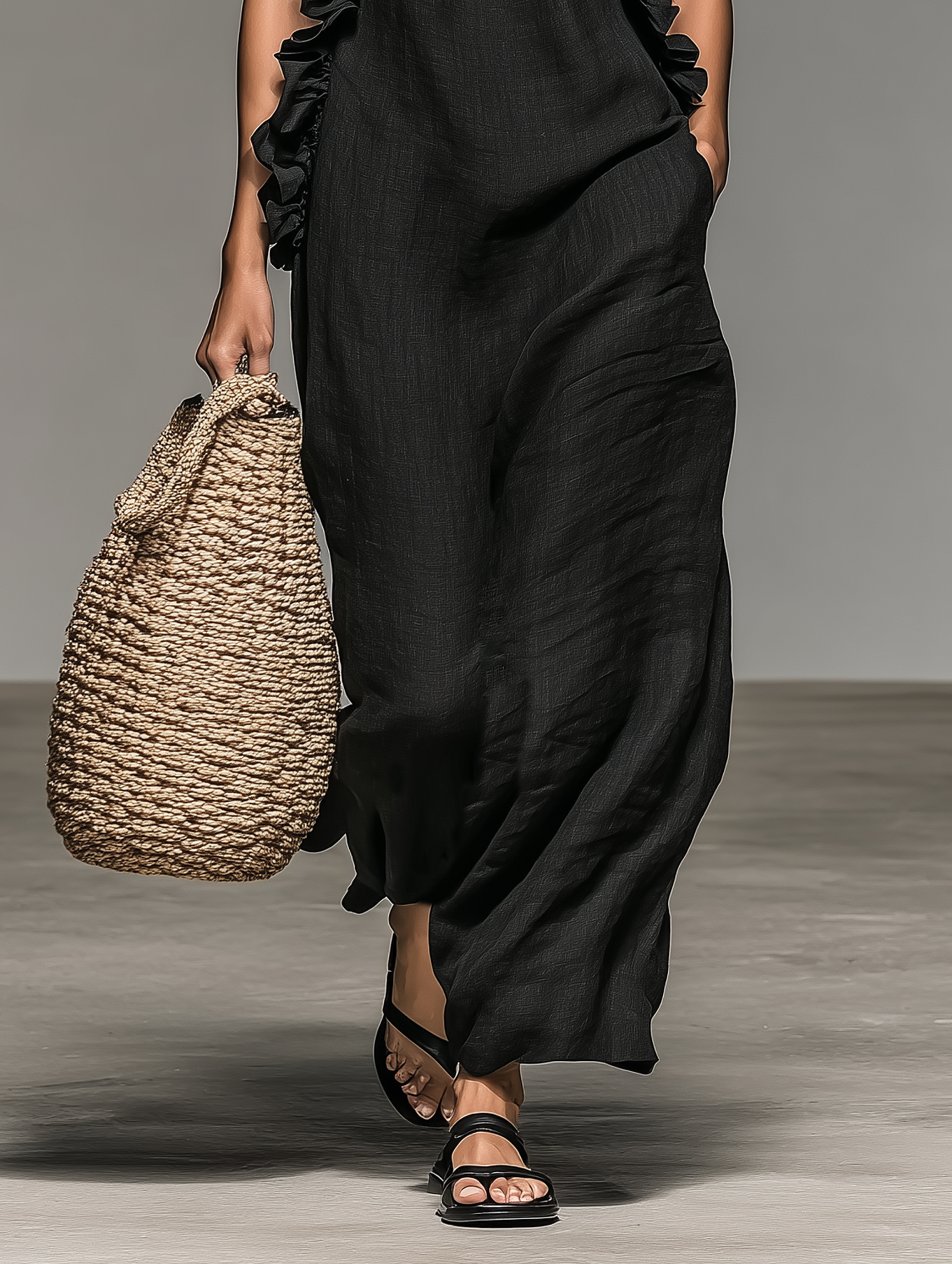 Elliott | Mouwloze maxi-jurk van linnenmix voor dames – Casual, soepel vallende jurk
