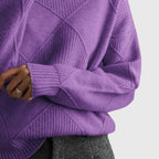 Calyssia | Damestrui met dikke breistruk en col – Patchwork met ruitmotief