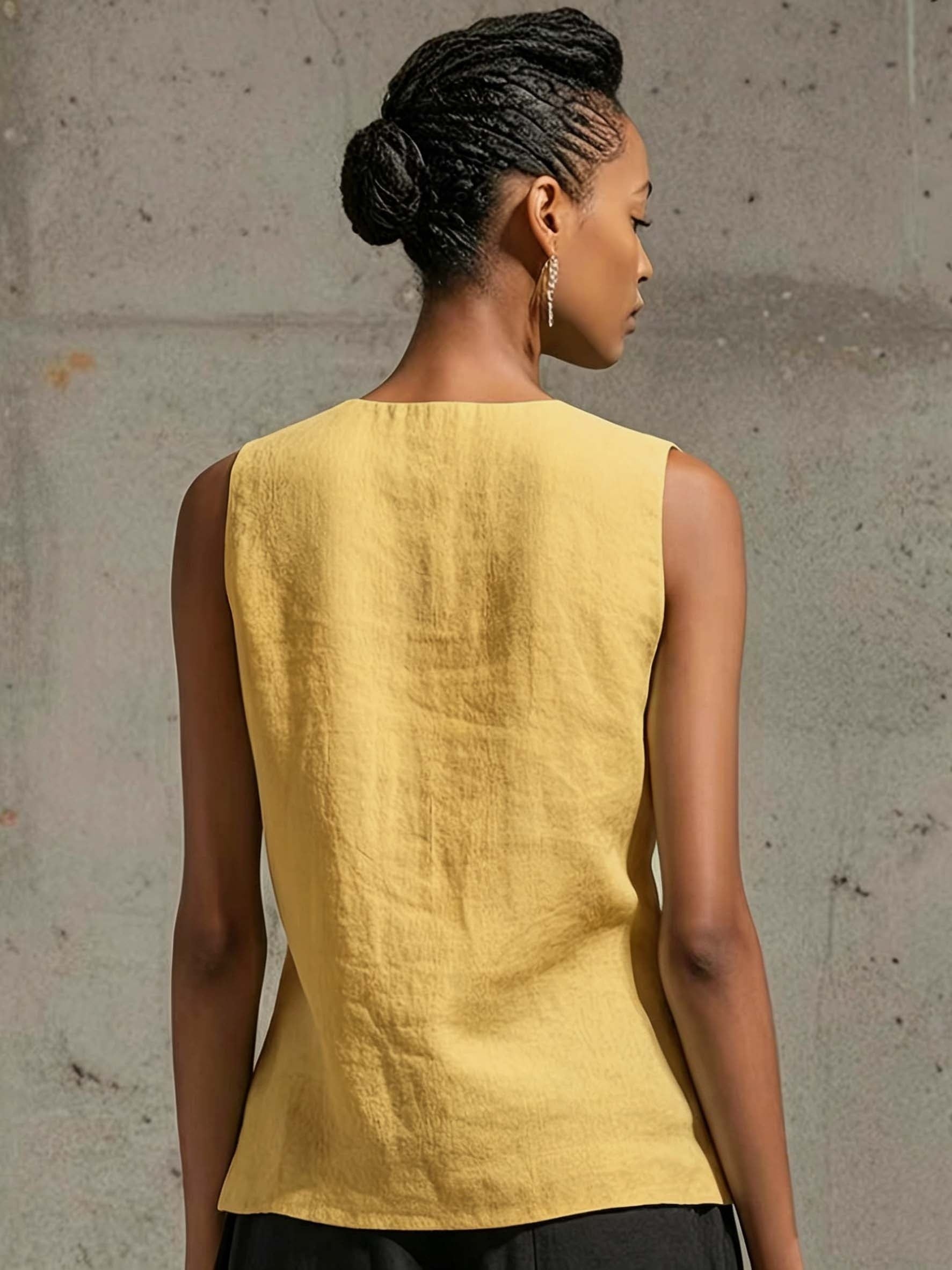 Zariah | Dames-top met V-hals en gedraaide pas – Mouwloos mintgroen shirt met getailleerd detail
