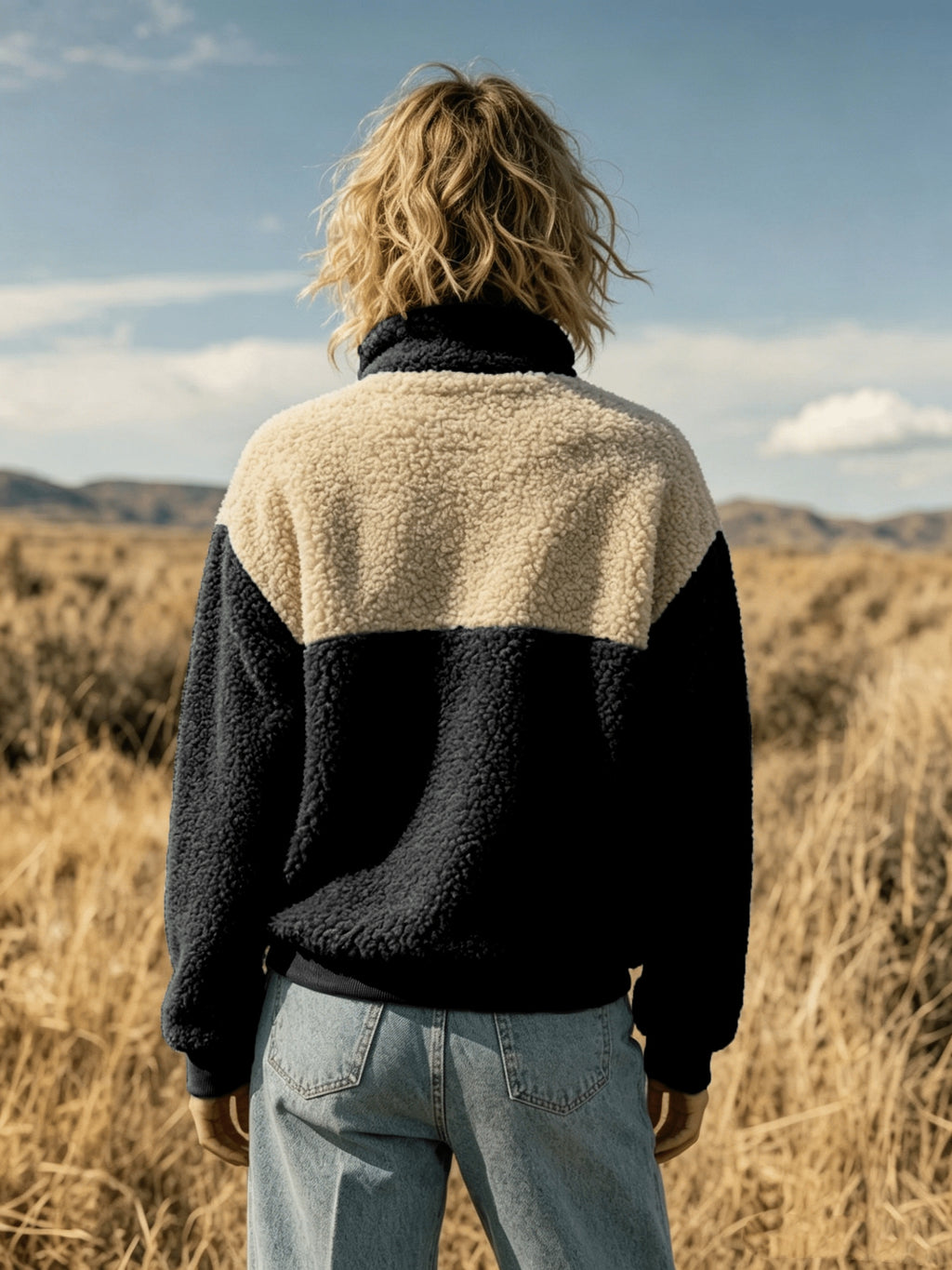 Anoria | Dames zachte color-block sweater – Halve knoopsluiting aan de voorkant