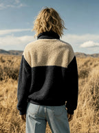 Anoria | Dames zachte color-block sweater – Halve knoopsluiting aan de voorkant