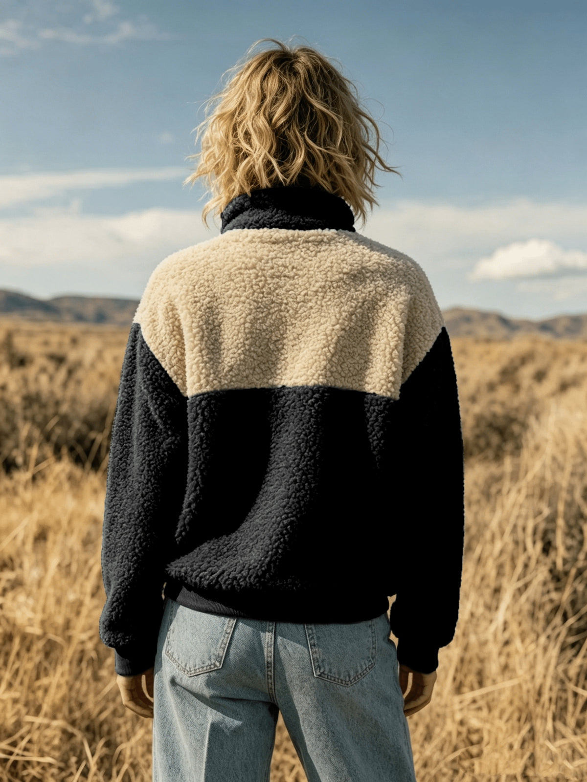 Anoria | Dames zachte color-block sweater – Halve knoopsluiting aan de voorkant