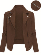 Katrien | Dames Bikerjack met Ruitpatroon, Ritssluiting & Knoopdetails
