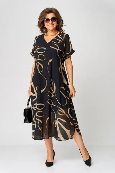 Sage | Elegante chiffonjurk voor dames – Midi-jurk met V-hals voor vrouwen met rondingen