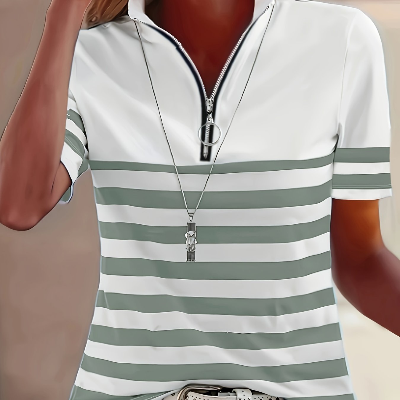 Lunavia | Dames Gestreepte Half-Zip Polo Shirt – Korte Mouw Casual