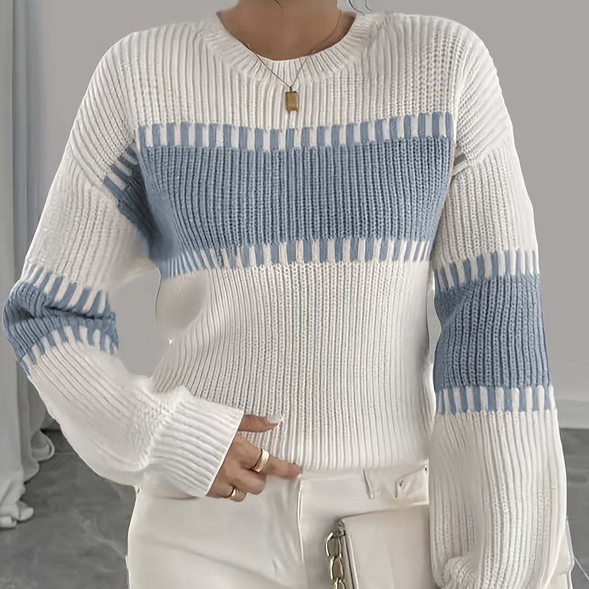 Amelisse | Dames gestreepte off-shouldertrui – Lange mouwen