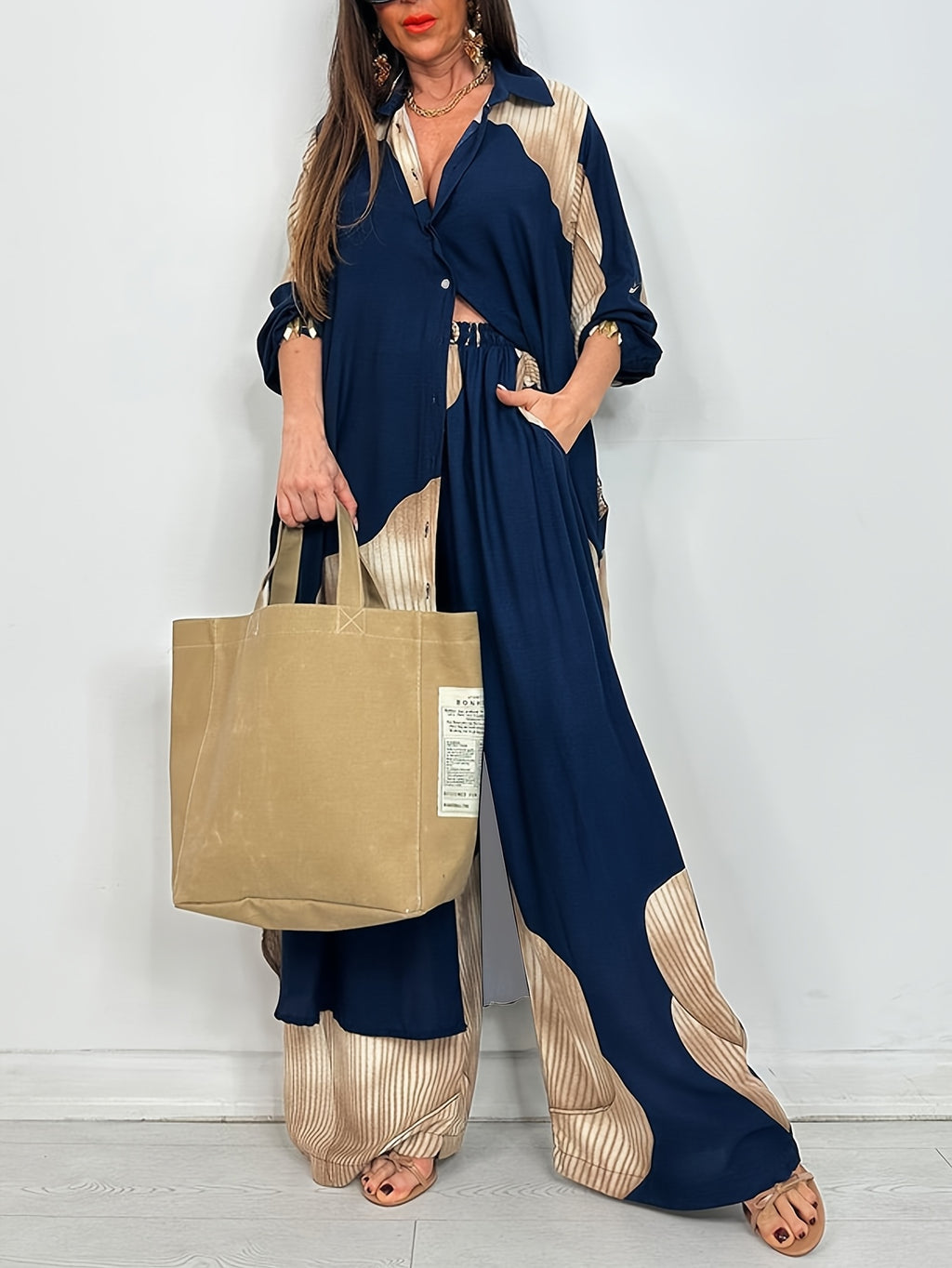 Linnea | Set met print voor dames – Set bestaande uit een shirt met lange mouwen en een relaxte broek