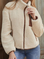 Gwyneira | Pluche damesjas met rits – contrasterende rand