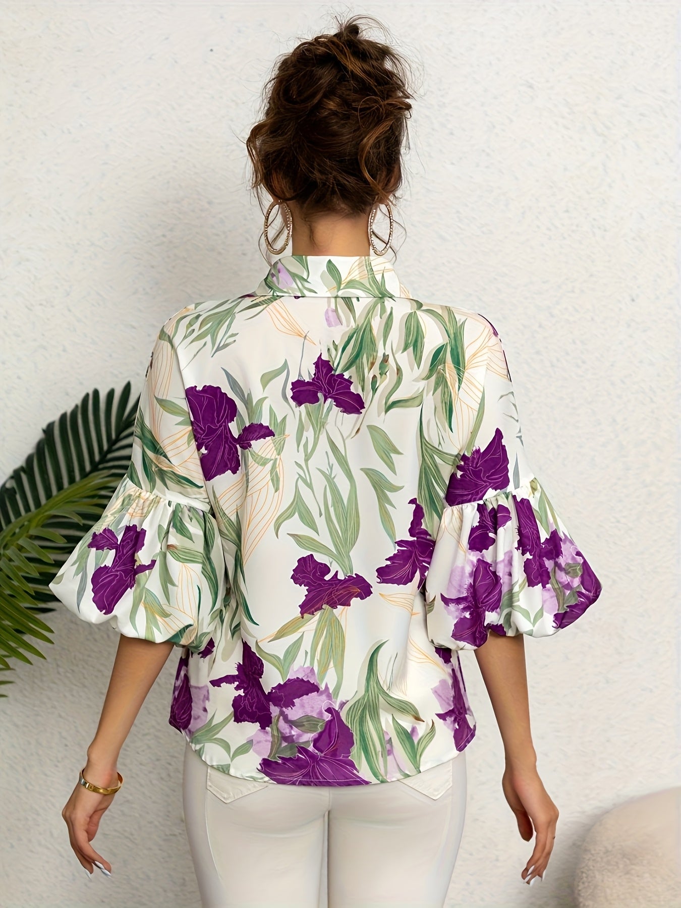 Lynra | Damesblouse met bloemenprint en lantaarnmouwen – Elegante blouse