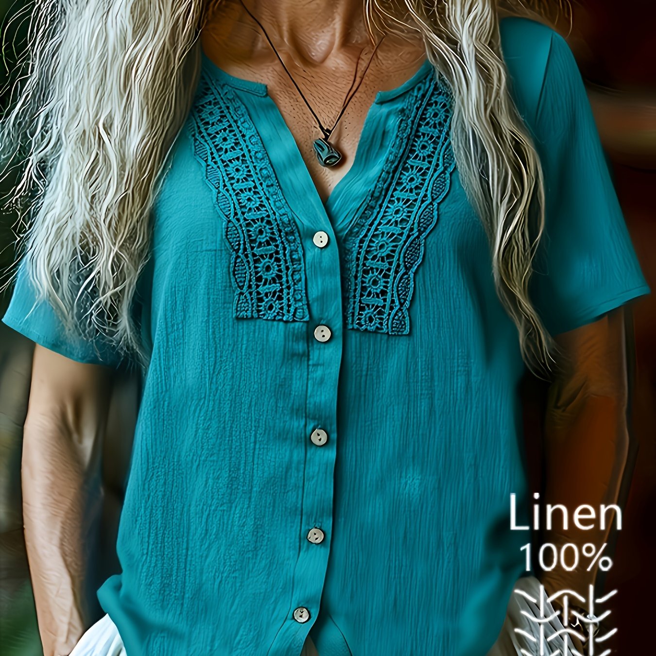 Cyrelia | Dames Linnen Blouse met V-hals – Boho Geborduurde Blouse met Knopen