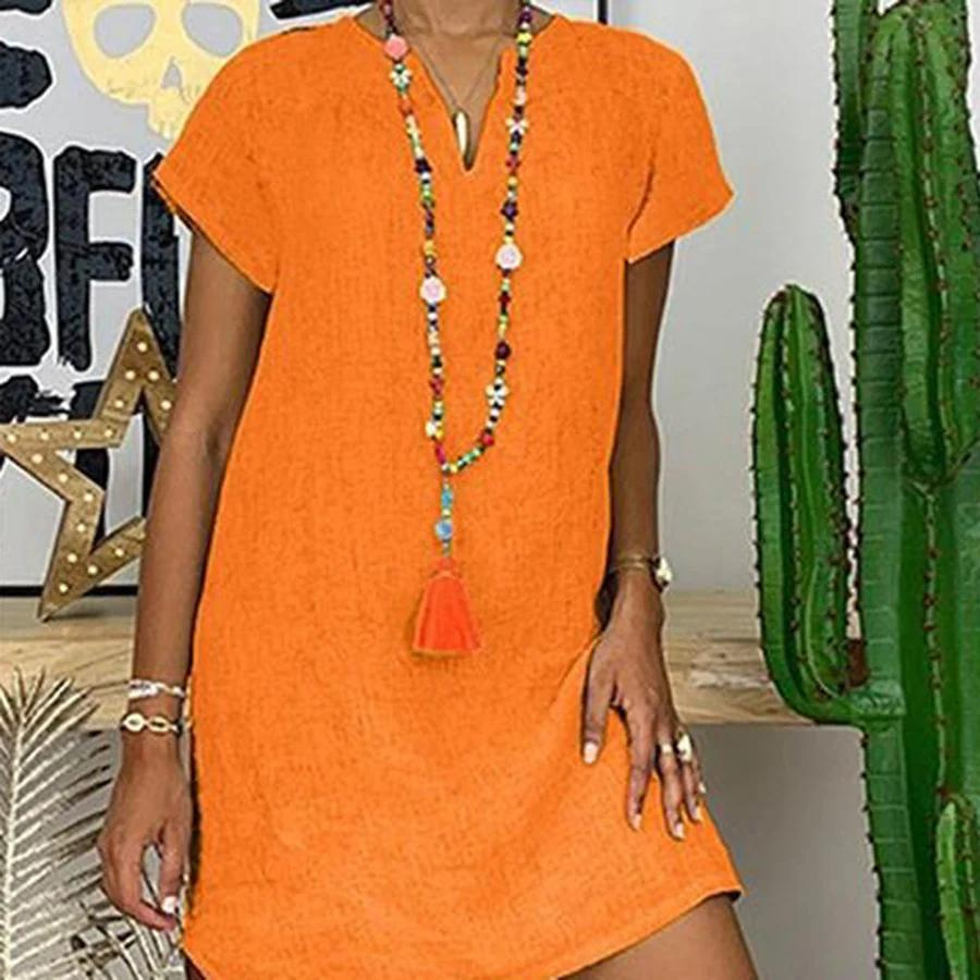 Eleni | Dames Elegante Midi-jurk – Katoenen Linnen Zomerjurk met Zwierige Losse Pasvorm