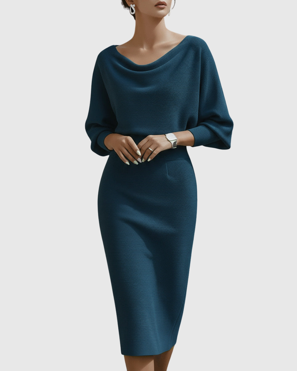 Milena | Weißes, locker sitzendes Damenkleid – Midikleid mit Fledermausärmeln