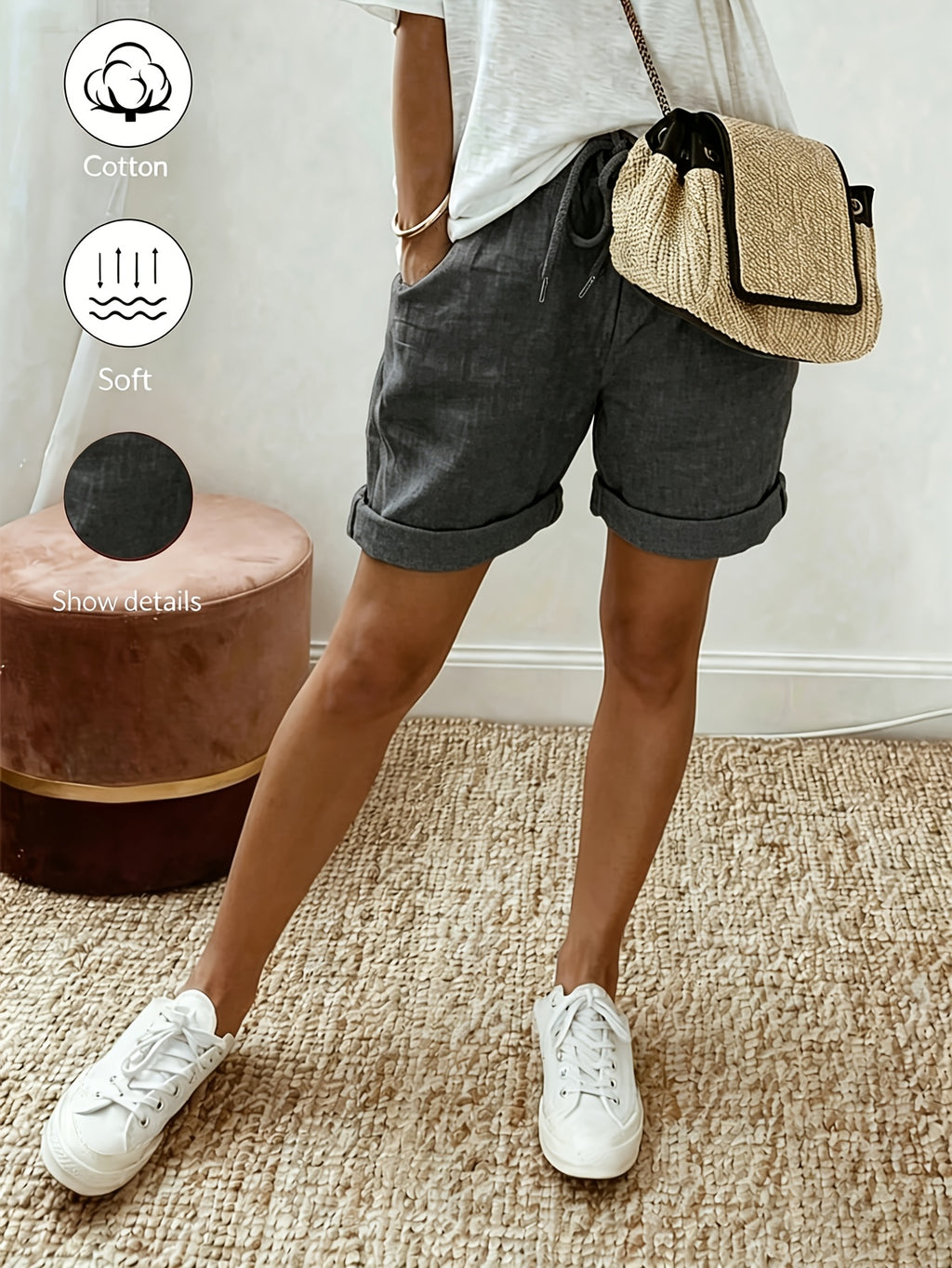 Orielle | Casual damesbroekje in linnenlook – Broekje met hoge taille en ruches