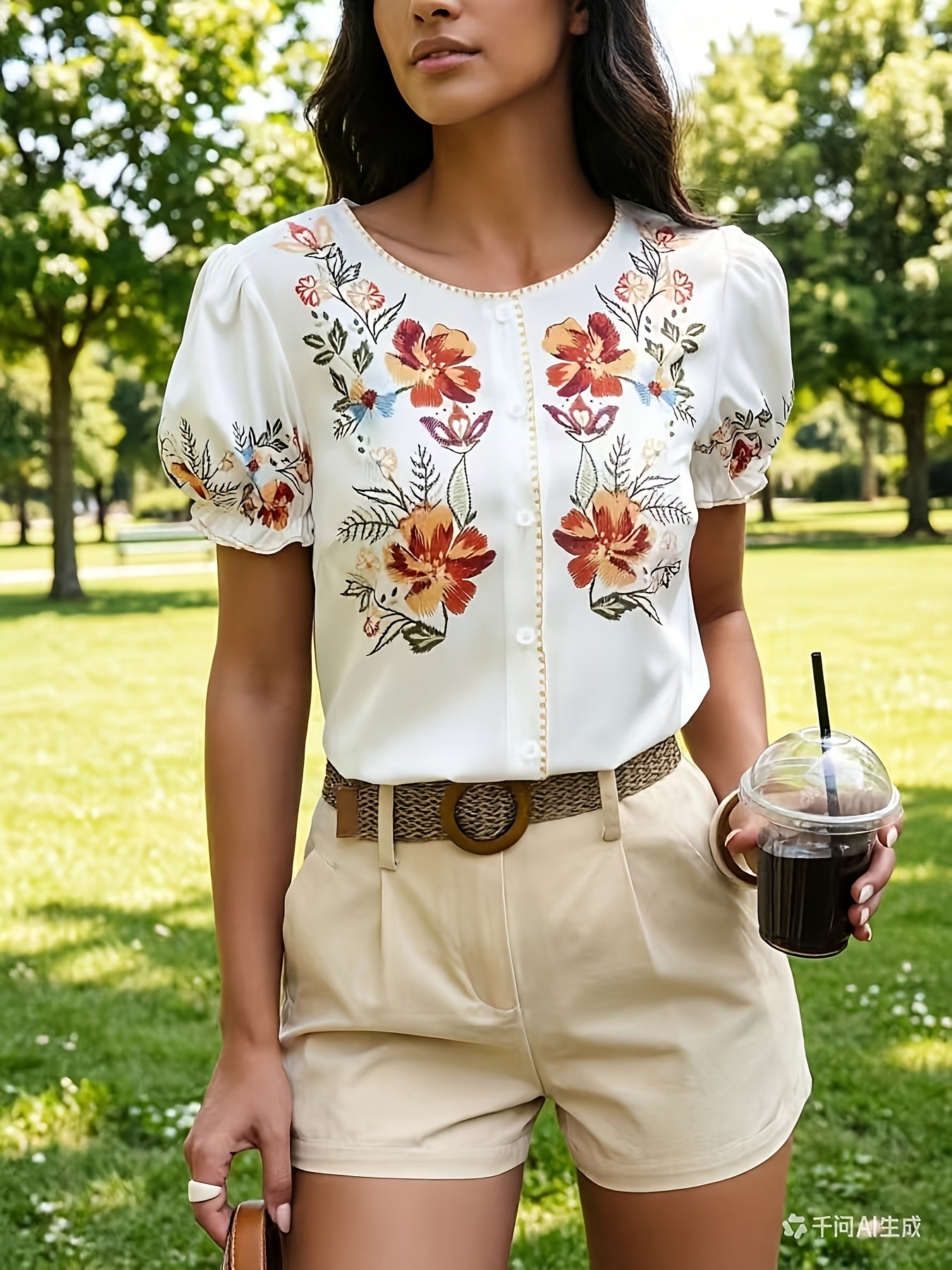 Soleil | Dames Geborduurde Bloemenblouse – Casual Chique Blouse