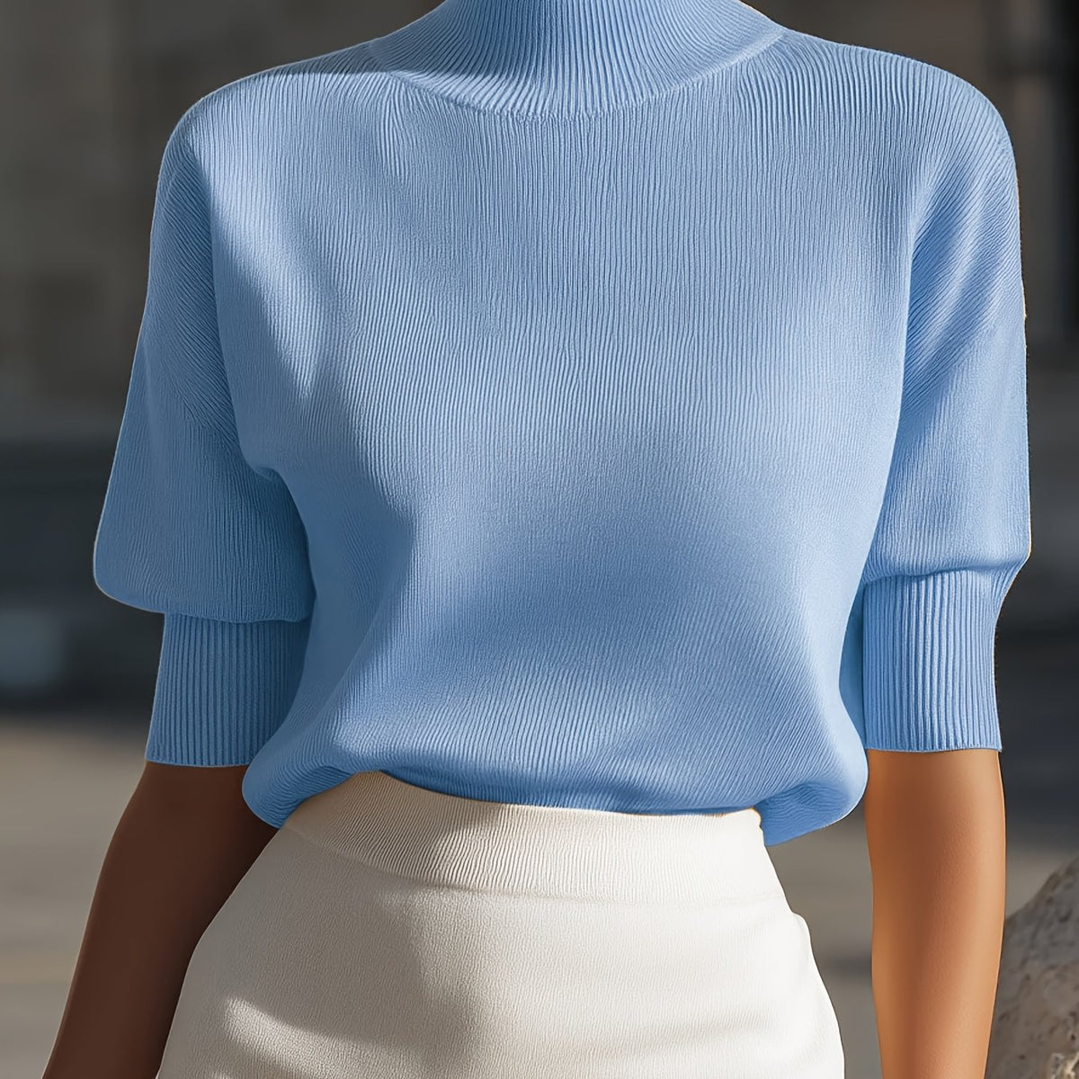 Ardessa | Dames T-shirt met structuur – Opstaande kraag, aansluitende manchetten