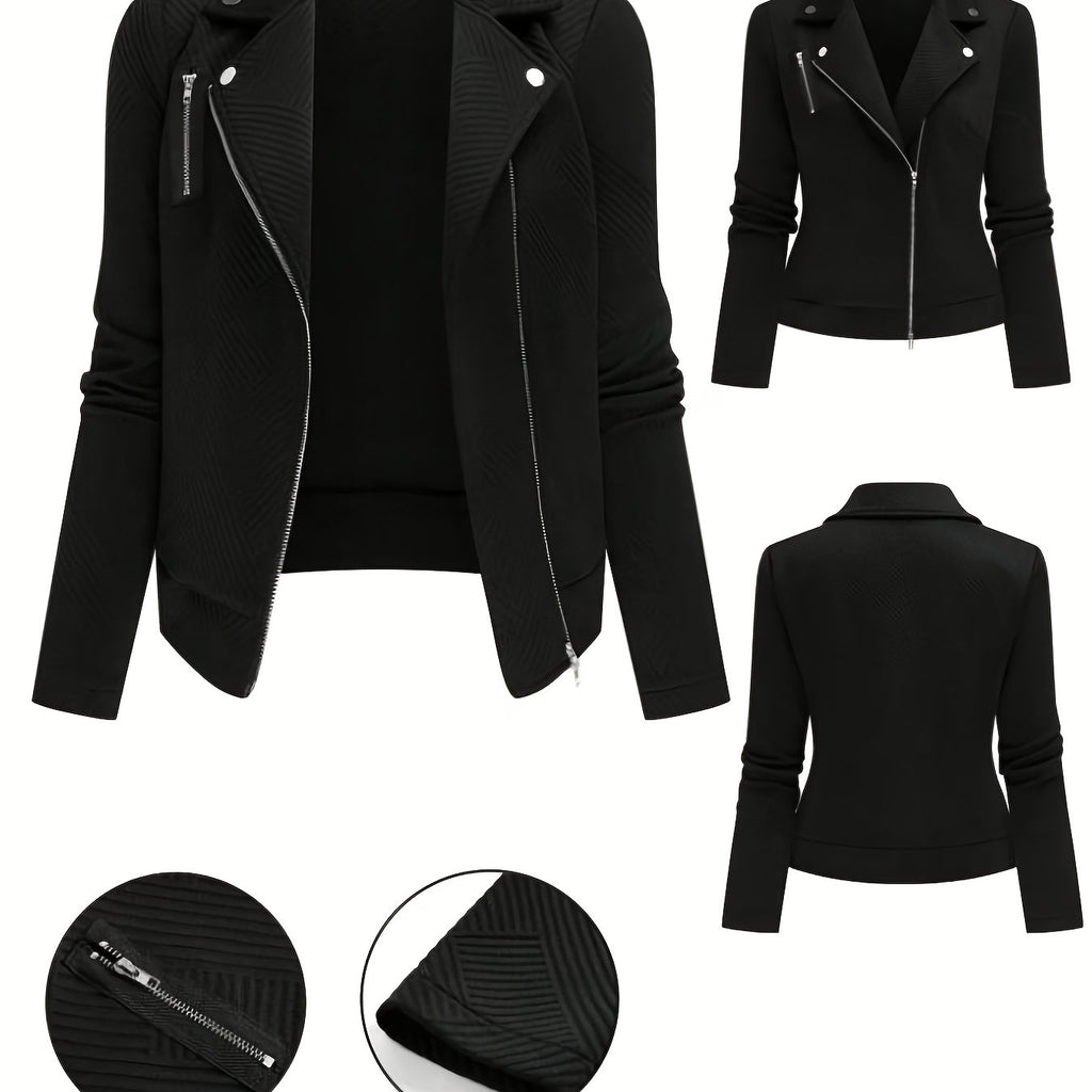 Katrien | Dames Bikerjack met Ruitpatroon, Ritssluiting & Knoopdetails