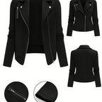 Katrien | Dames Bikerjack met Ruitpatroon, Ritssluiting & Knoopdetails