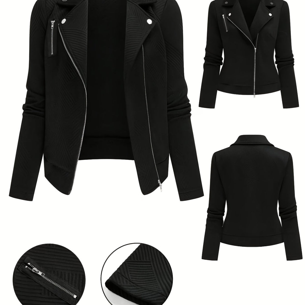 Katrien | Dames Bikerjack met Ruitpatroon, Ritssluiting & Knoopdetails