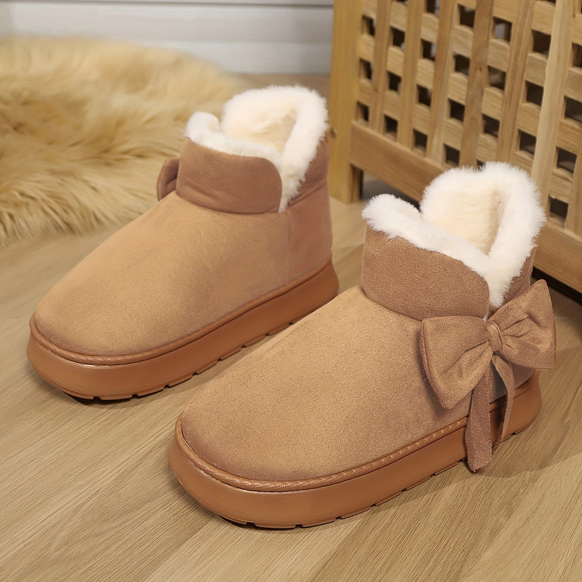 Cresselle | Dames Pluche Gevoerde Laarzen – Comfortabele Instappers met Zachte Zool en Strikdetail
