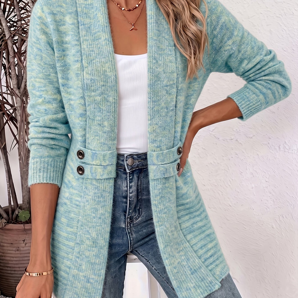 Wistera | Damesvest Cardigan – Dubbele Knoopsluiting, Ceintuur, Midilang & Losse Pasvorm