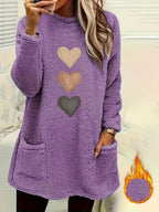 Leonie | Dames-sweatshirt met fleecevoering en hartjesprint – Casual pullover met lange mouwen