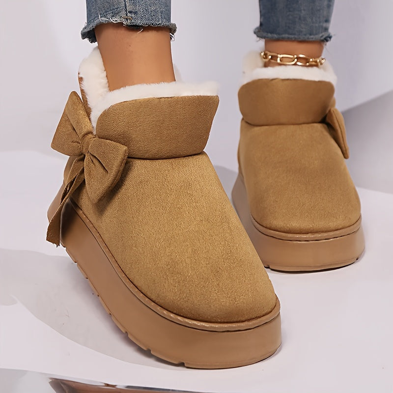 Cresselle | Dames Pluche Gevoerde Laarzen – Comfortabele Instappers met Zachte Zool en Strikdetail