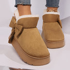 Cresselle | Dames Pluche Gevoerde Laarzen – Comfortabele Instappers met Zachte Zool en Strikdetail