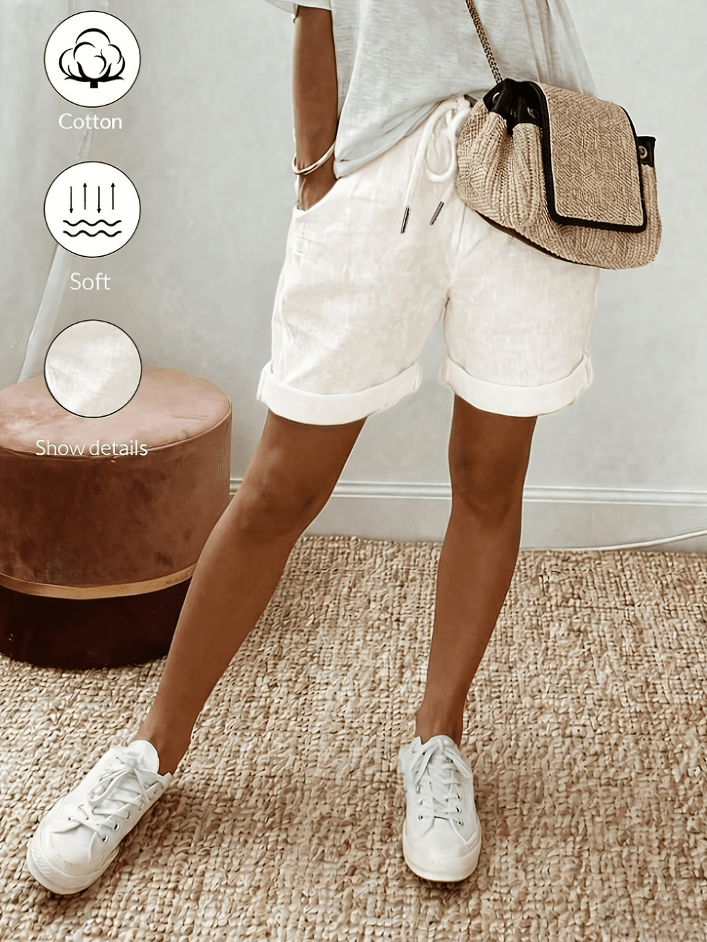 Orielle | Casual damesbroekje in linnenlook – Broekje met hoge taille en ruches
