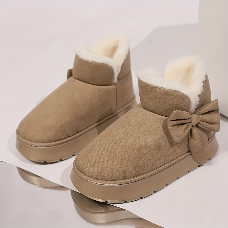 Cresselle | Dames Pluche Gevoerde Laarzen – Comfortabele Instappers met Zachte Zool en Strikdetail