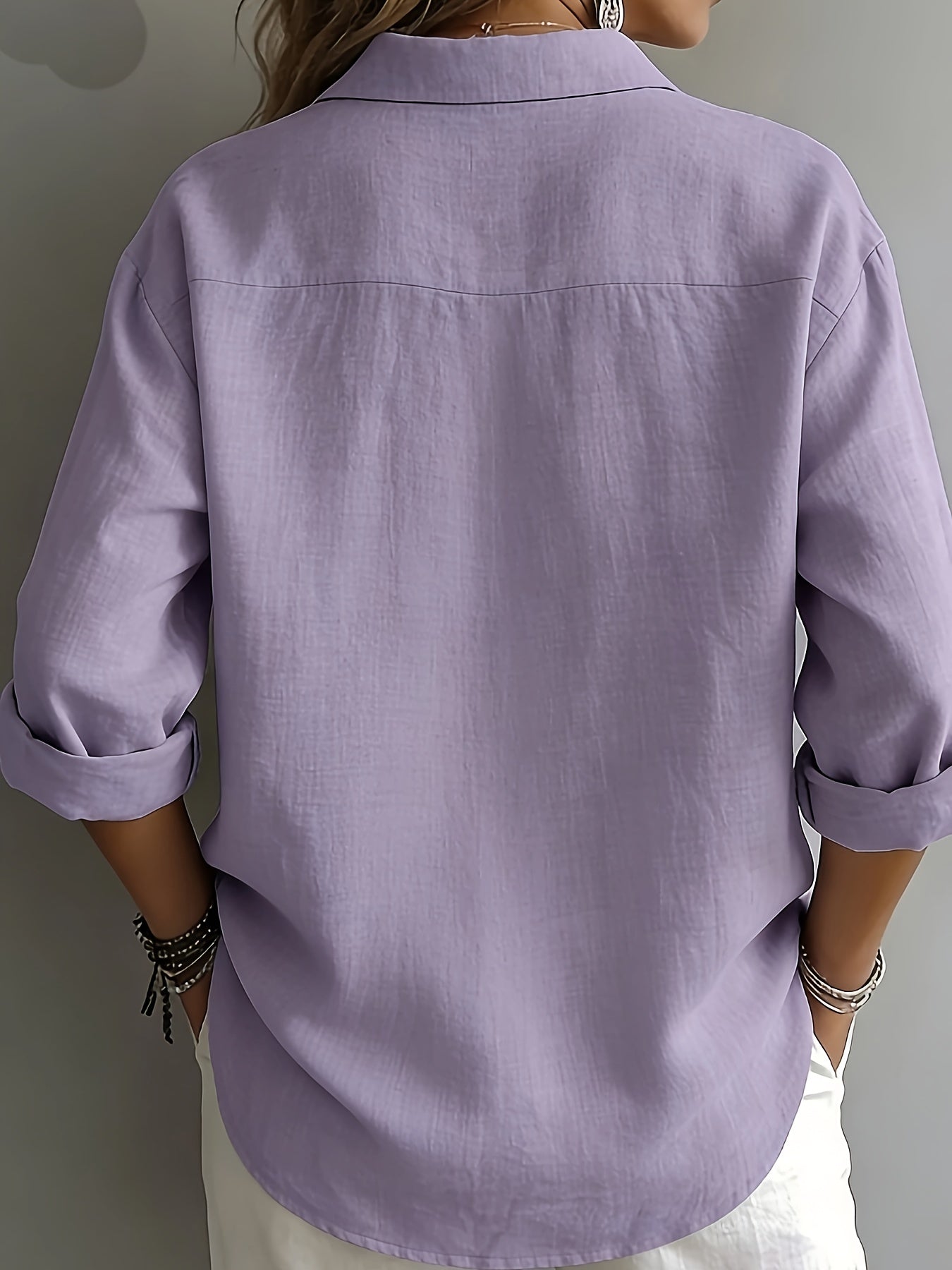 Lilou | Damesblouse met lange mouwen – Loszittend overhemd met kraag en knopen
