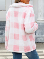 Noralise | Geruite Teddy Damesjas – Pluche, Lange Mouwen