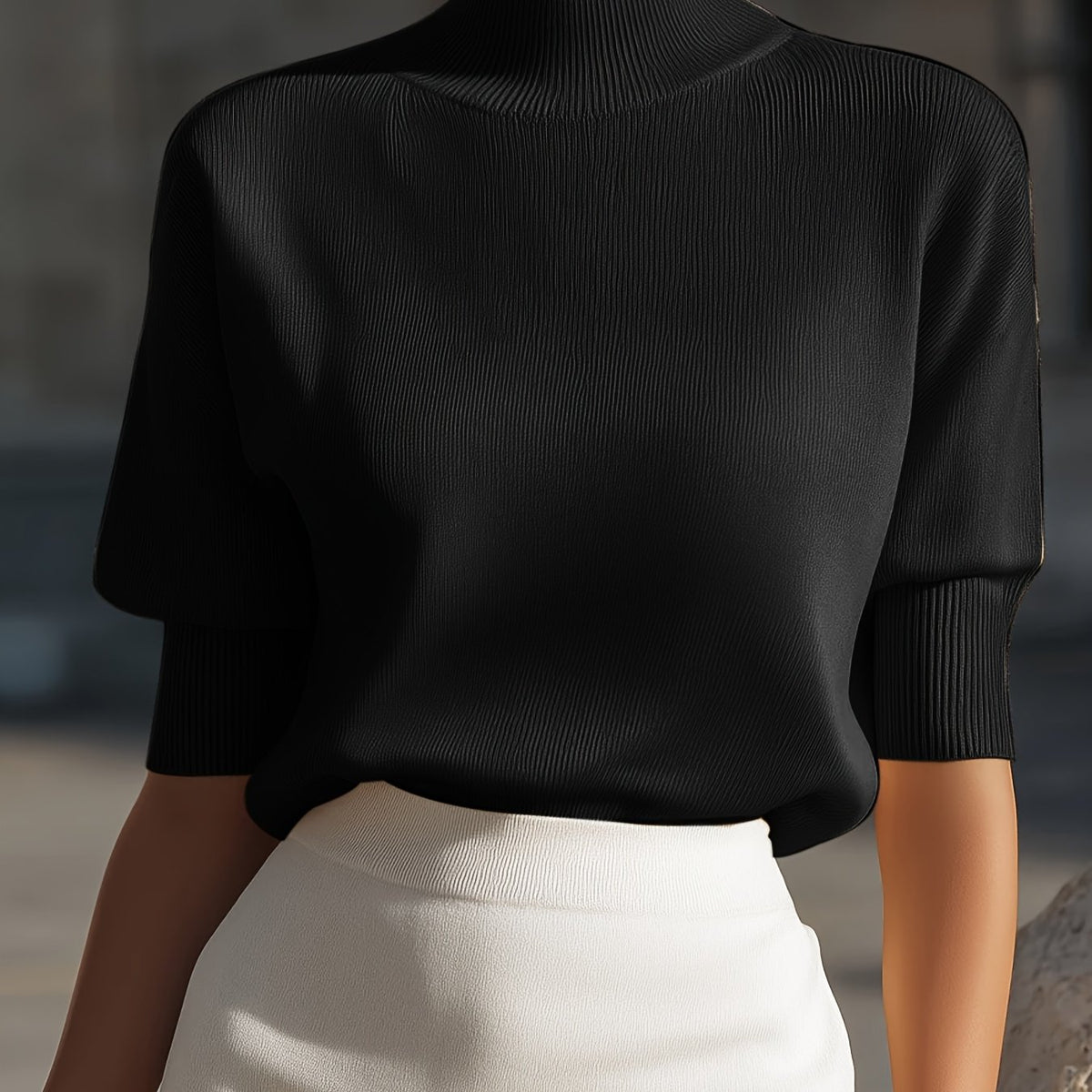 Ardessa | Dames T-shirt met structuur – Opstaande kraag, aansluitende manchetten