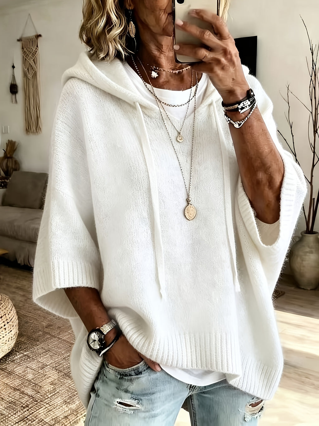 Loes | Dames Sweater met Capuchon, Trekkoord & Loose Fit, Comfortabele Casual Pasvorm