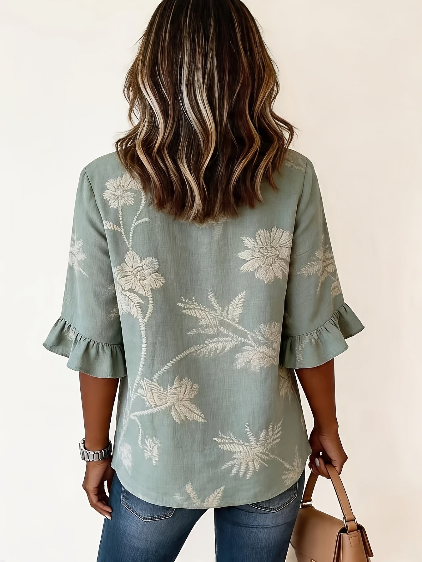 Pearlina | Damesblouse met bloemenprint en V-hals – Blouse met relaxte, losse pasvorm