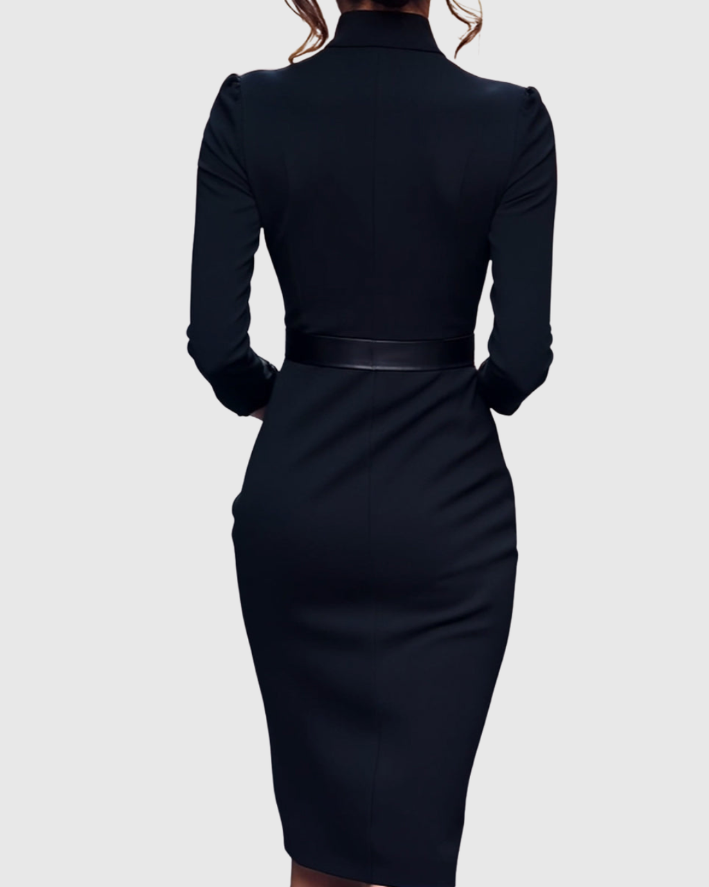 Arlena | Elegante werkjurk voor dames – Midi-kokerjurk met ceintuur en schijnbare overslaghalslijn