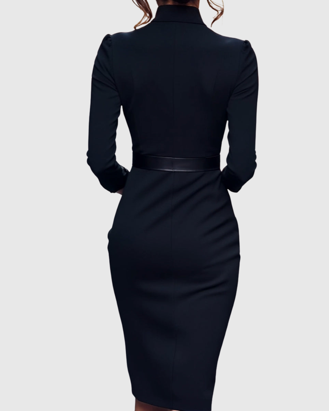 Arlena | Elegante werkjurk voor dames – Midi-kokerjurk met ceintuur en schijnbare overslaghalslijn