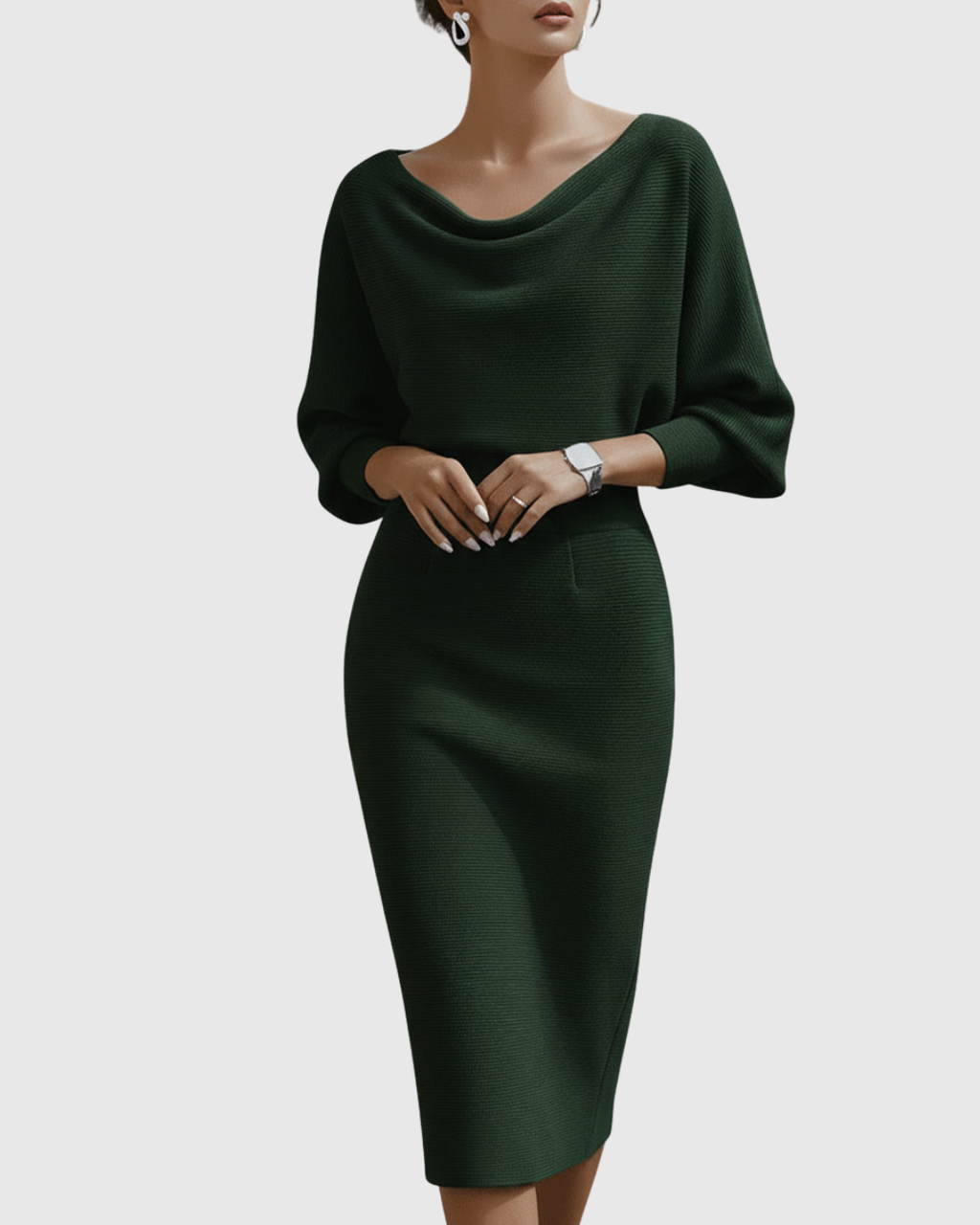Milena | Weißes, locker sitzendes Damenkleid – Midikleid mit Fledermausärmeln