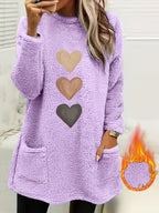 Leonie | Dames-sweatshirt met fleecevoering en hartjesprint – Casual pullover met lange mouwen