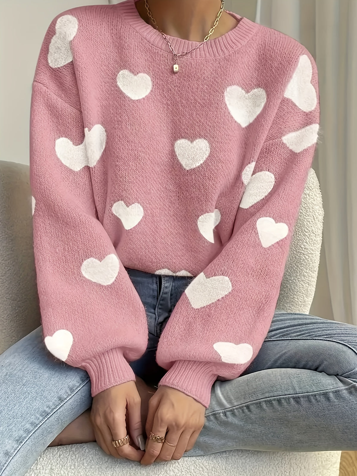Delysia | Damestrui met hartjesprint – Zachte gebreide pullover