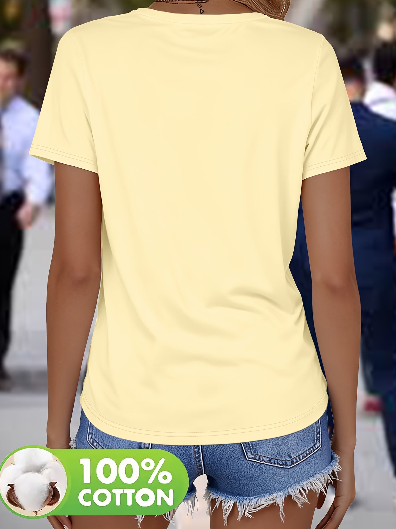 Belyn | Zomer-T-shirt voor dames – Top met V-hals, grafische print, zwaar materiaal, casual en chic