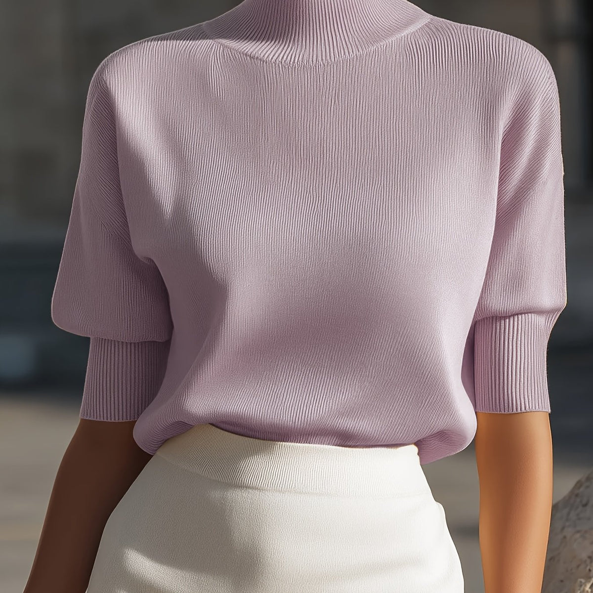 Ardessa | Dames T-shirt met structuur – Opstaande kraag, aansluitende manchetten