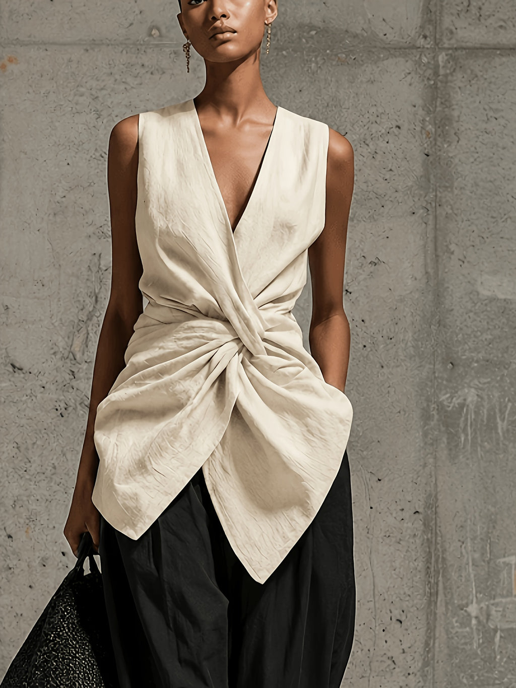Zariah | Dames-top met V-hals en gedraaide pas – Mouwloos mintgroen shirt met getailleerd detail