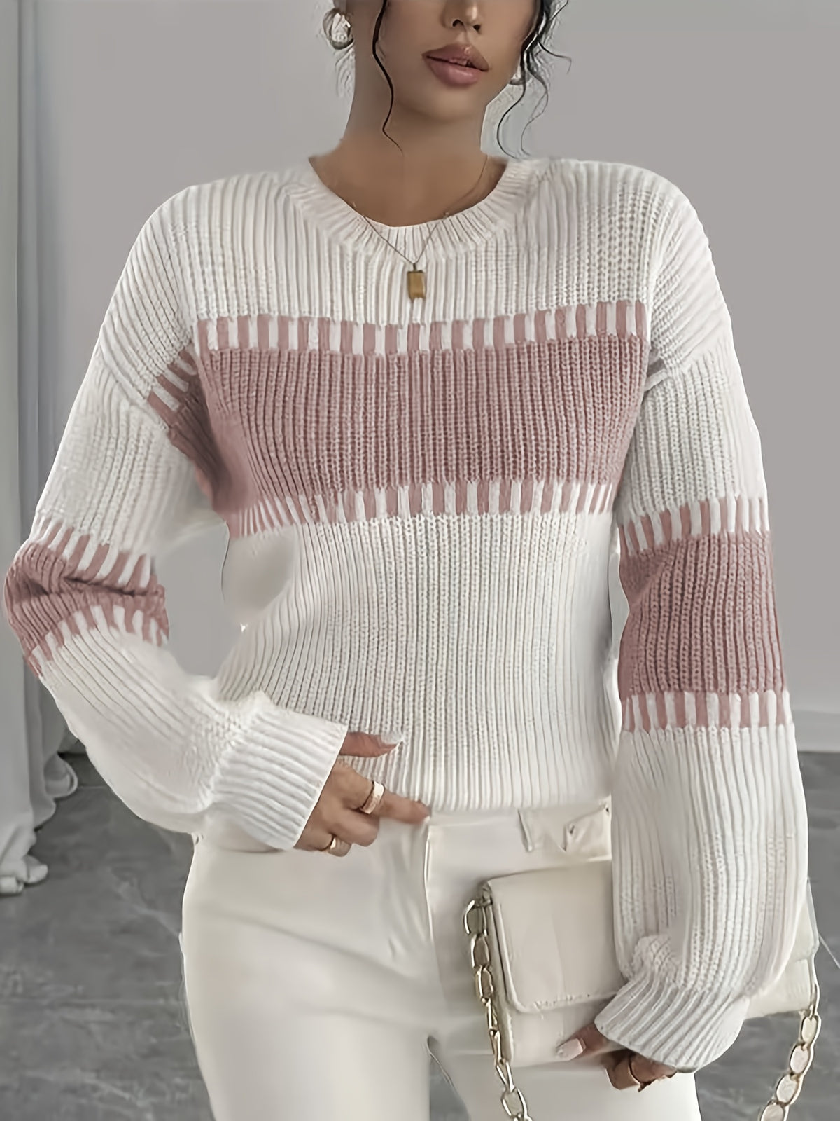 Amelisse | Dames gestreepte off-shouldertrui – Lange mouwen