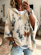 Eden | Damescape met capuchon en bloemenprint – pullover met 3/4-mouwen en trekkoord