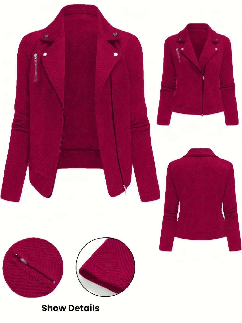 Katrien | Dames Bikerjack met Ruitpatroon, Ritssluiting & Knoopdetails