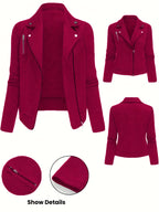 Katrien | Dames Bikerjack met Ruitpatroon, Ritssluiting & Knoopdetails