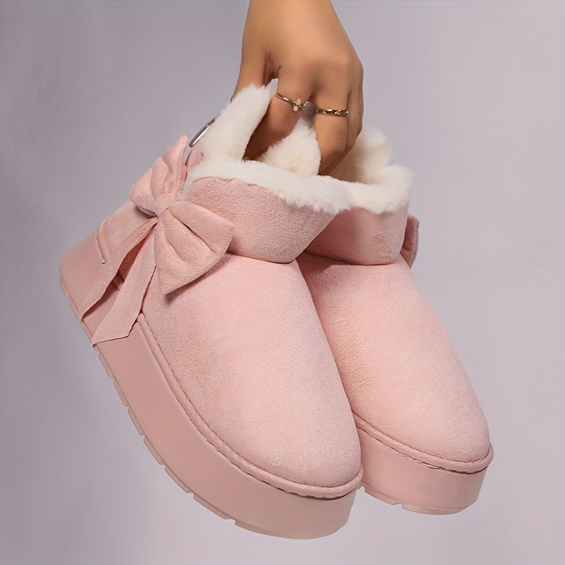 Cresselle | Dames Pluche Gevoerde Laarzen – Comfortabele Instappers met Zachte Zool en Strikdetail